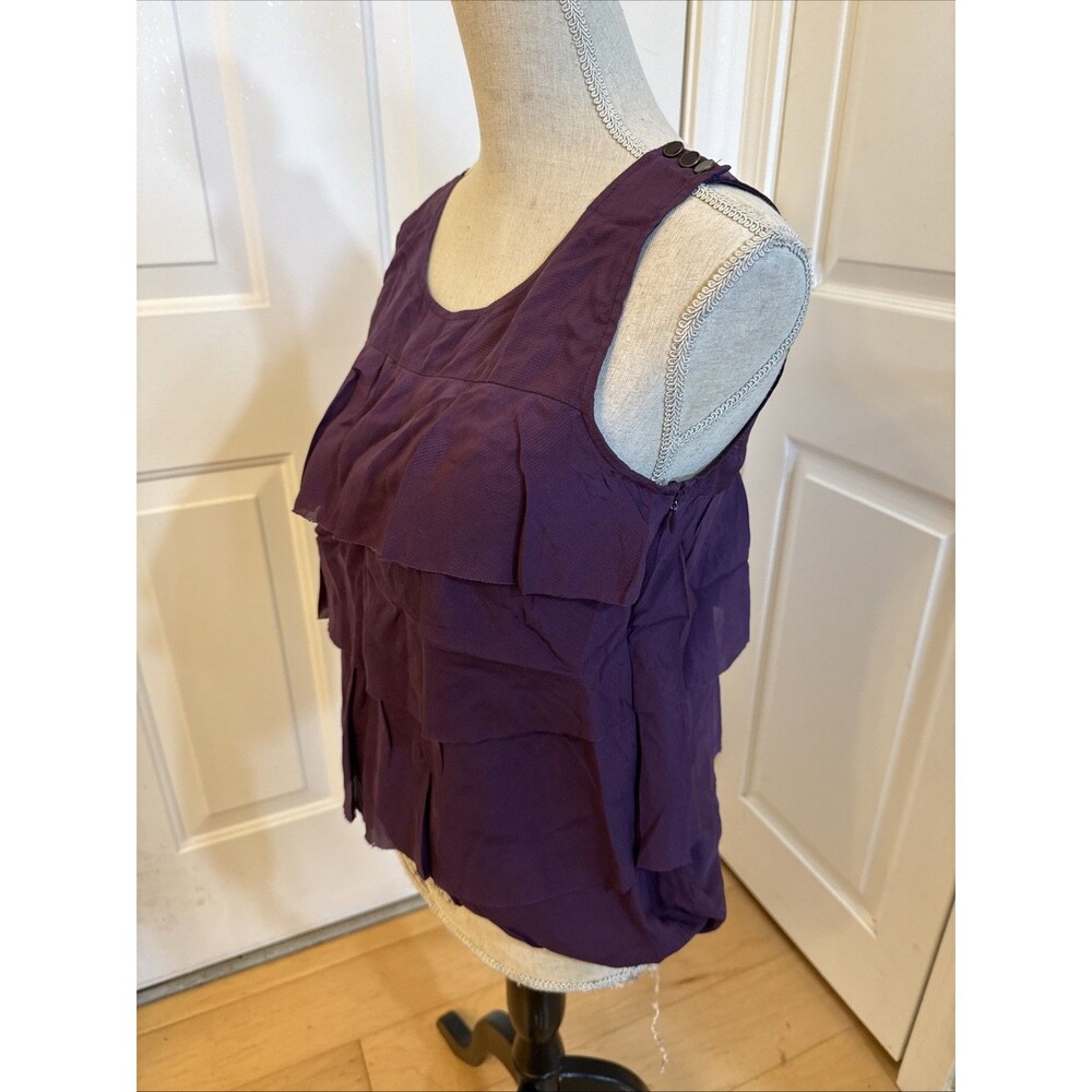 PURPLE SILK J.Crew Women’s Size 2 Ruffle Tank 100% Silk Purple